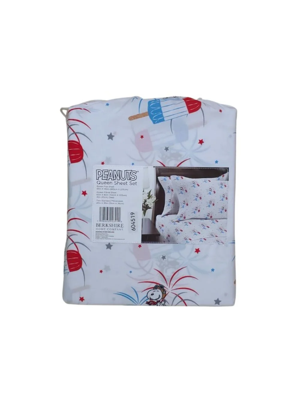 Peanuts Snoopy Queen Sheet Set By Berkshire Fireworks Popsicle July 4th USA